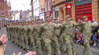 2 Mercian Queens Royal Hussars and Grenadier Guards march in Worcester [upl. by Tutt464]