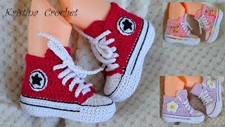 How to Crochet Converse ALL STAR Baby Booties TUTORIAL  English [upl. by Dora]