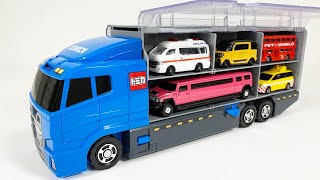 はたらくくるまのトミカのミニカーを開封してコンボイへ収納します☆Work cars Tomica miniature cars are opened and stored in the convoy [upl. by Anyala934]