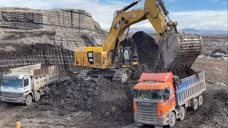 Largest Caterpillar 6015B Excavator Vs Biggest Cat 992G Wheel Loader At Work Loading Trucks [upl. by Malinowski]