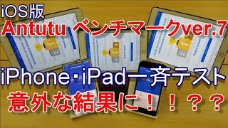 【意外な結果に！？】iPhoneX・iPhone8・iPad 2018・iPad mini4・iPad Air2一斉テスト！！iOS版AntutuベンチマークVer70 [upl. by Akerehs]