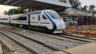 Vande Bharat Express at Tumkur Railway station malluteli9879 Bengaluru to Dharwad Vande Bharat [upl. by Shira]