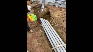 Pulling some 600kcmill aluminum conductors pt1 construction electrical electrician [upl. by Werby]