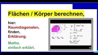 Zusammengesetzte Körper  Volumen Oberflächen berechnen Teil3 Raumdiagonalen [upl. by Monson]