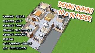 DENAH RUMAH 10 x 14 M 3 KAMAR TIDUR DITAMBAH KAMAR ART MDL B 38 [upl. by Roanna]