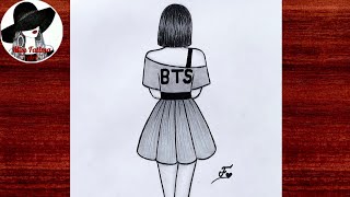 Easy BTS drawing  BTS girl drawing  Pencil sketch of BTS Army [upl. by Yssirhc7]