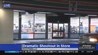 Dramatic footage shows shootout in Montebello 7Eleven Authorities searching for suspects [upl. by Alyce]