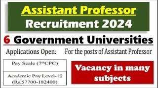 Assistant professor vacancy 2024 Assistant professor recruitment in 6 Government Universities [upl. by Eceirahs630]