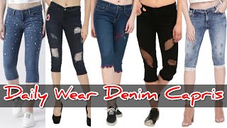 Denim Capri Pants Designs for Girls 2020  Girls Jeans  jean capri pants  Capris Kafri For Girls [upl. by Brackely]