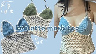 crochet bralette mesh top tutorial  beginner friendly pattern [upl. by Blader]