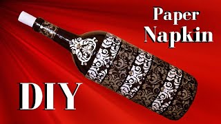 DIY Decoupage Wine Bottle With Rhinestones Decor  3 Of 5  HD  DIY No Need To Cry [upl. by Alvar737]