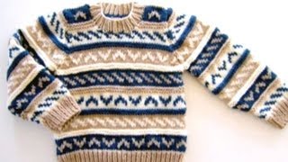 How to knit a sweater with knitting needles Free Fair Isle Pattern [upl. by Nowtna]