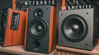 Edifier R1700BTS Active Bookshelf Speaker amp Edifier T5 Subwoofer Review [upl. by Oluap]