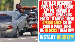 ENTITLED JERK DEMANDS EMTs TO MOVE THEIR AMBULANCE SO HE COULD PARK DURING AN EMERGENCY amp BLOCK THEM [upl. by Jania665]