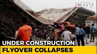 UnderConstruction Flyover Collapses On UP Highway Labourer Injured [upl. by Montague]