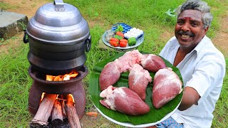 GOAT HEART RECIPE  Capsicum Inside Mutton Heart Egg Stuffing Recipe  Farmer Cooking [upl. by Nickie236]