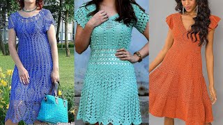 Excellent and Stylish Free Crochet Skater Dresses Party Wear and evening wear dresses trends [upl. by Ardnalahs]