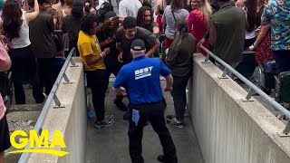 Venue employee dances at Taylor Swift concert as crowd cheers him on l GMA [upl. by Westfall157]