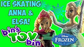 Disney Frozen Ice Skating Anna amp Elsa Dolls Review by Bins Toy Bin [upl. by Ellehcin]