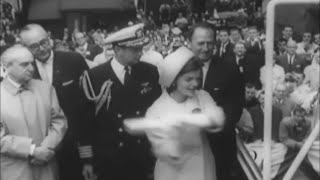 May 8 1962  First Lady Jacqueline Kennedy christening USS Lafayette at Groton Connecticut [upl. by Jeffry]