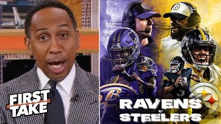 FIRST  quotAllOut war for AFC North supremacyquot  Stephen A bold predictions for Ravens vs Steelers [upl. by Pius]