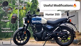 Hunter 350 Modifications  Backrest Tyre Hugger amp Foot Rest Installation and the Cost [upl. by Enigroeg]