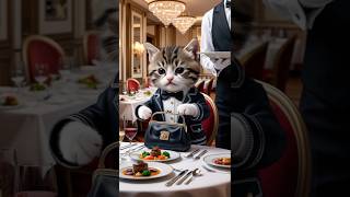 Kitten eat dinner in five star hotel with no money kittten catfunny catvideos [upl. by Aidaas]