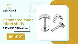 Right Grand Implant Grade Titanium Internally Threaded Hammer Moon Labret RingRG H109 [upl. by Klapp]