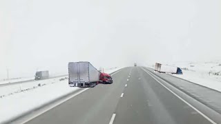 I80 Wyoming Closed First Winter Snow storm in Elk Mountain Laramie [upl. by Rasure]