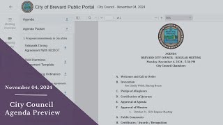 November 4 Agenda Preview  Brevard City Council [upl. by Lovash124]