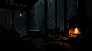 Cozy Rain Ambience in Cozy Wooden House in the forest with Rain falling on window and Crackling Fire [upl. by Yatnoj]