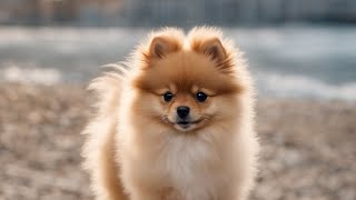 Fear The danger of a Pomeranian Spitz puppy walking on the beach with rocks [upl. by Esinned831]