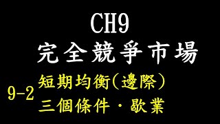 完全競爭市場 CH 92 短期均衡邊際、三個條件．歇業 趙心經濟學 [upl. by Grew]