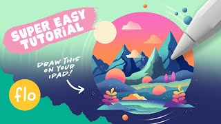 Easy Procreate Drawing Tutorial  Step by Step Stylized Landscape Illustration Tutorial [upl. by Till]