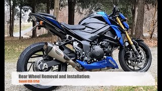 GSXS750  Rear Wheel Removal and Installation [upl. by Zoha621]