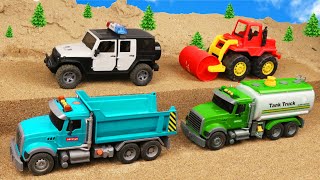 Rescue the truck from the pit with excavator and crane truck  Police car toy stories  Mega Trucks [upl. by Anahcra]