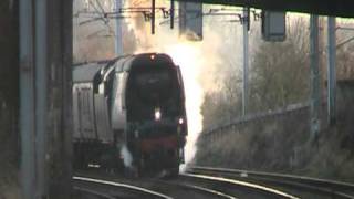 West Coast Railways 2nd Test Run for steam loco 34067 Tangmere at Hest Bank 10th February 2011 [upl. by Medina]