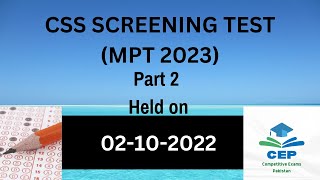 CSS SCREENING TEST 2023  Part 2  Paper Held on 02102022  CSS MPT 2023  Solved Paper [upl. by Moncear]