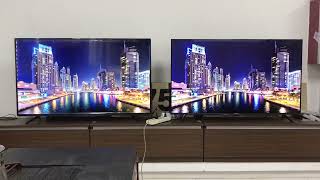 How is Skyworth brand TV quality lets check the comparison Video the right one is Skyworth brand [upl. by Barimah]