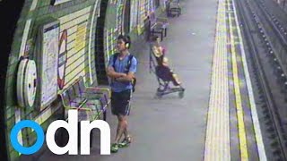 Terrifying moment child in a buggy is blown on to London tube tracks [upl. by Aitas]