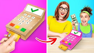 MOM MADE ME DIY CREDIT CARD MACHINE🤩  Coolest Hacks out of Cardboard by 123GO CHALLENGE [upl. by Aeel]