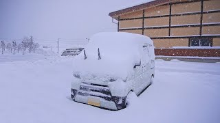 CAR CAMPING in heavy snow Spending the winter night alone in a small van [upl. by Jorgan]