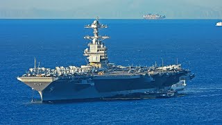 USS Gerald R Ford CVN78 supercarrier in Athens  July 2023 [upl. by Collum]