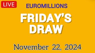 The National Lottery Euromillions Draw Live results from Friday 22 November 2024  Euro Millions [upl. by Esertak]