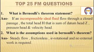 Fluid Mechanics Top 25 Viva Questions Ask in Exams [upl. by Kristel657]