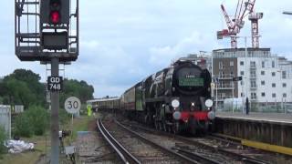 Battle of Britain Class No 34052 Lord Dowding passing Guildford [upl. by Ayhdnas]