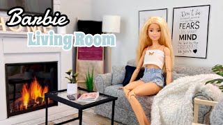 DIY Barbie Doll Living Room Fireplace TV Coffee Table Blanket Holder Sofa Chair Working Lamp [upl. by Ladonna837]