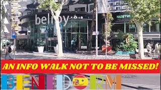 Benidorm Info Walk☀️🇪🇸💬Magical Mediterranean Avenue  Bars Bowling Rides amp Shops🍻🛍️🎳🌴benidorm [upl. by Dolora545]