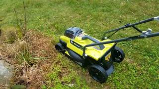 Ryobi 18v 13quot Cordless LithiumIon Lawn Mower Cutting Thick Grass [upl. by Landmeier]