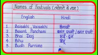 Festival Name In English and Hindi ॥ त्योहारों के नाम इंग्लिश और हिंदी में ॥ Tyohar Ke naam [upl. by Corin954]